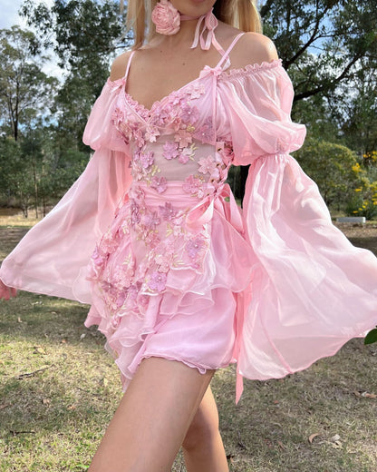 The Fleurette Fairy Silk Mini Dress・Pink Petal - ShopLorca