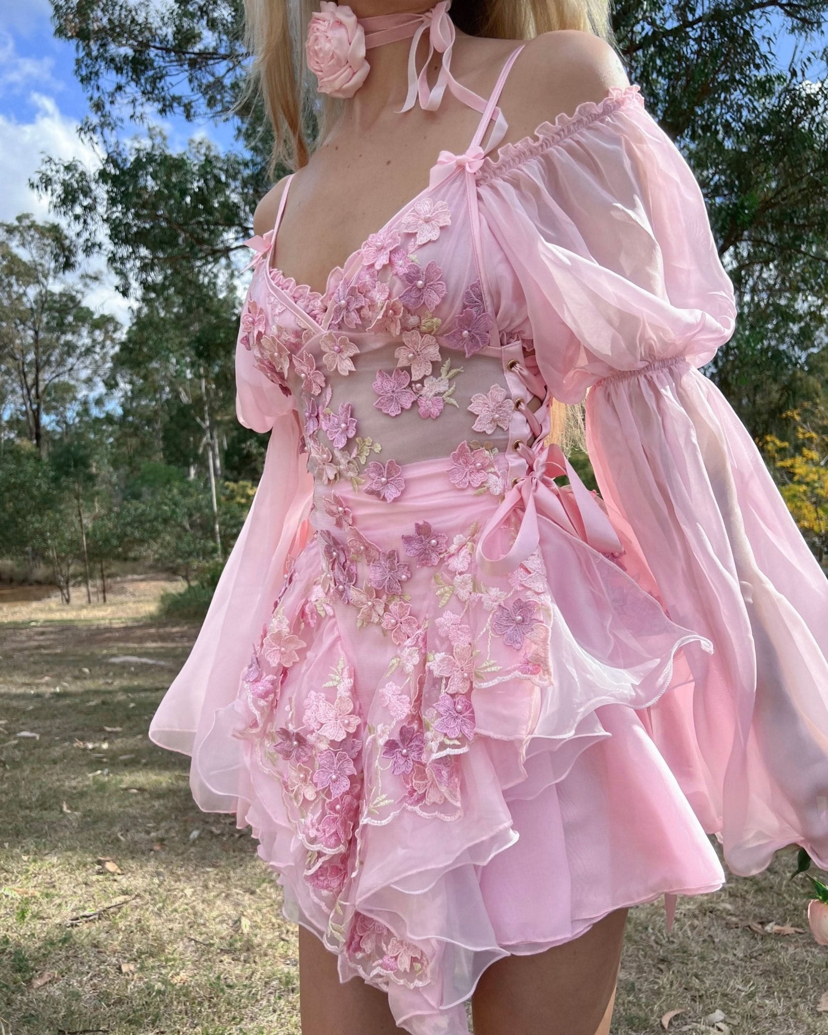 The Fleurette Fairy Silk Mini Dress・Pink Petal - ShopLorca