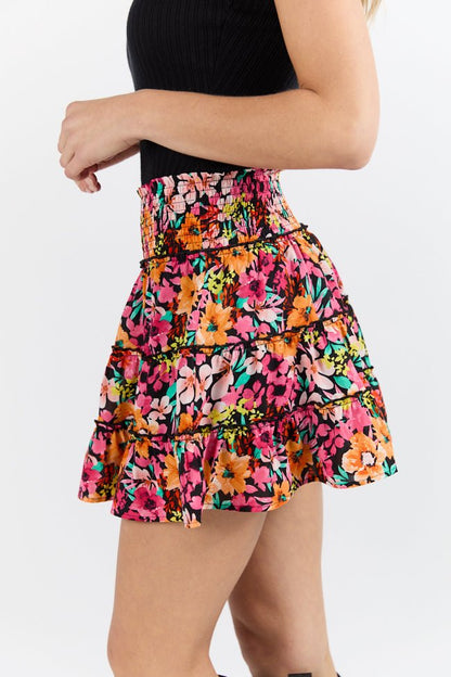 Through The Garden Black Multi Color Floral Mini Skort SALE - ShopLorca