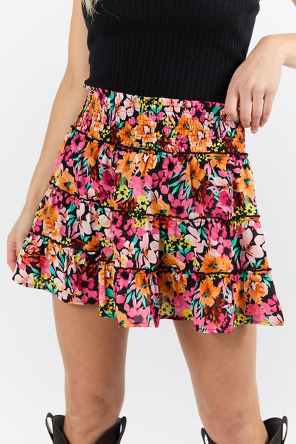 Through The Garden Black Multi Color Floral Mini Skort SALE - ShopLorca
