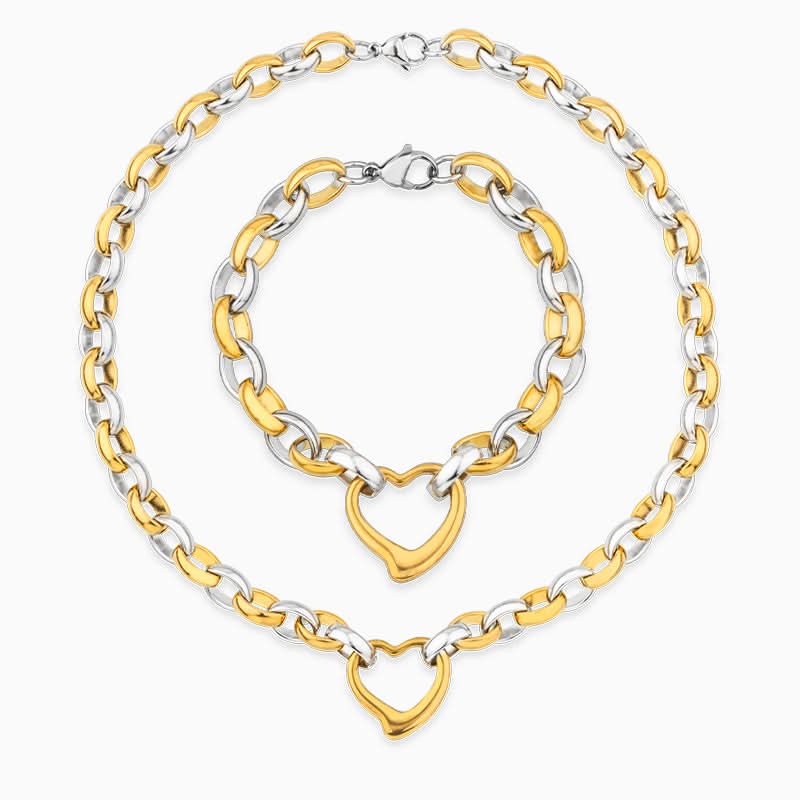 Two Tone Heart Pendant Jewelry Set - ShopLorca