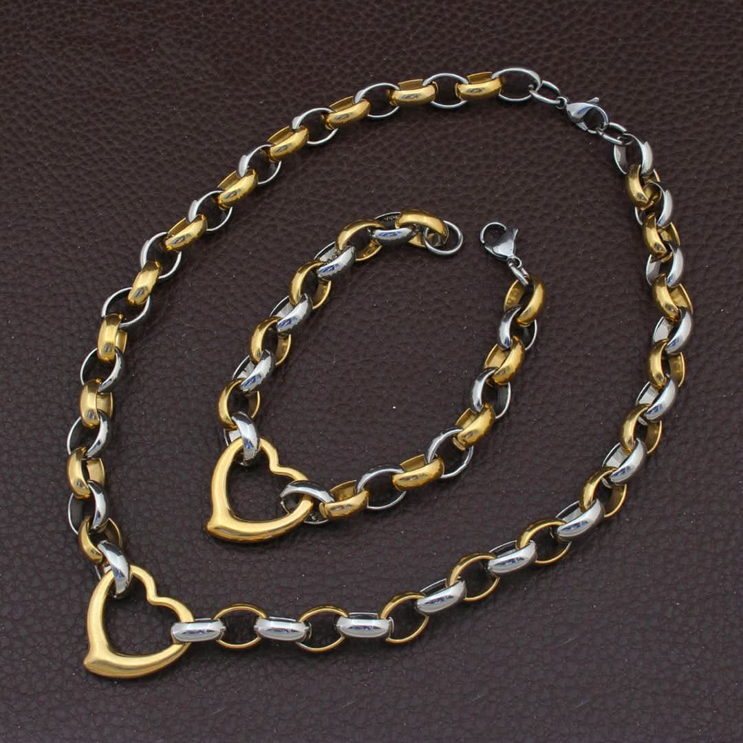 Two Tone Heart Pendant Jewelry Set - ShopLorca