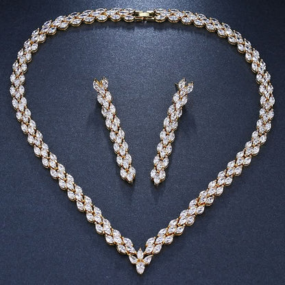 Vibrant Zircon Leaf Jewelry Set - ShopLorca