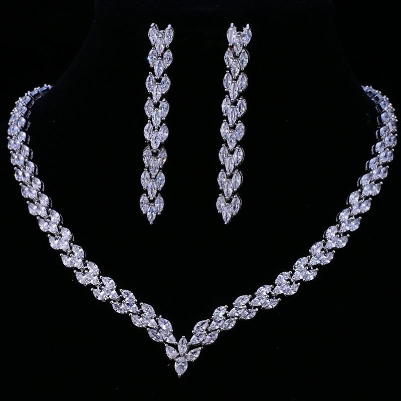 Vibrant Zircon Leaf Jewelry Set - ShopLorca